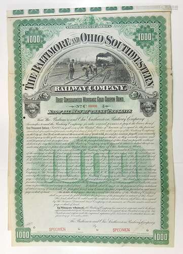 Baltimore and Ohio Southwestern Railway Co., 1893 Specimen Bond.