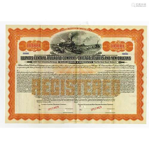 Illinois Central Railroad Co. and Chicago, St. Louis and New Orleans Railroad Co., 1913 Specimen Bond.