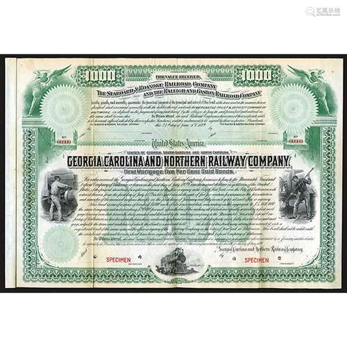 Georgia, Carolina and Northern Railway Co., 1889 Specimen Bond