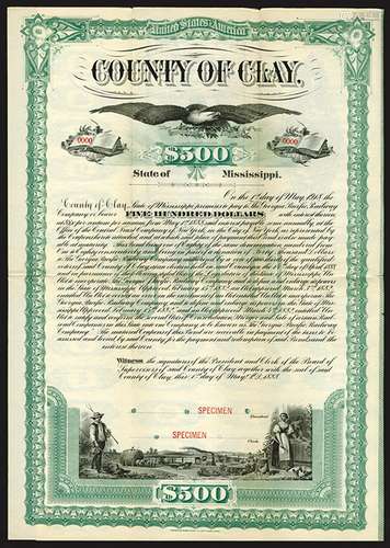 County of Clay, 1888 Specimen Bond