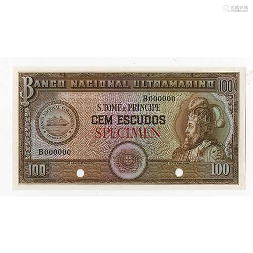 Banco Nacional Ultramarino, 1958 Specimen Banknote.