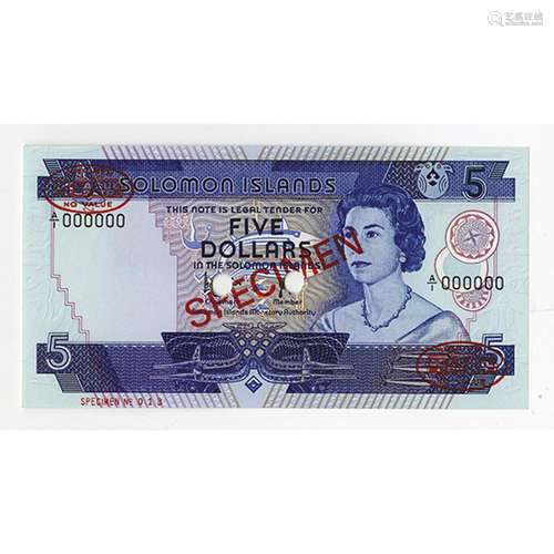 Solomon Islands Monetary Authority, ND (1977) Specimen Banknote.