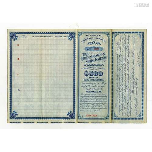 Chesapeake and Ohio Railway Co., 1878 Specimen Gold Bond.