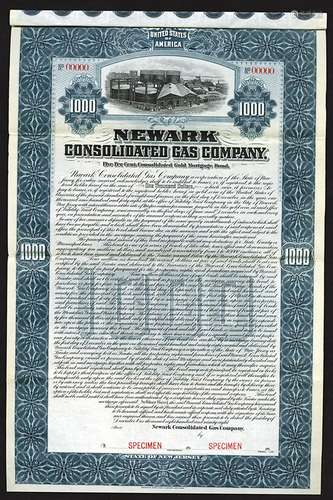 Newark Consolidated Gas Co., 1898 Specimen Bond