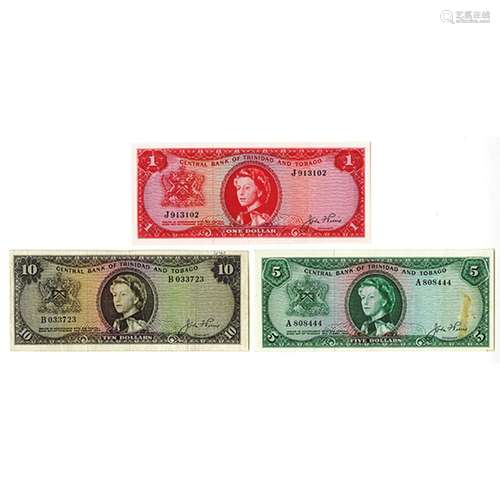 Central Bank of Trinidad and Tabago, L.1964 Banknote Trio.