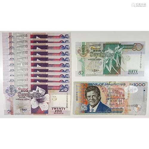 Mauritius and Seychelles, Lot of 12 Replacement Notes.