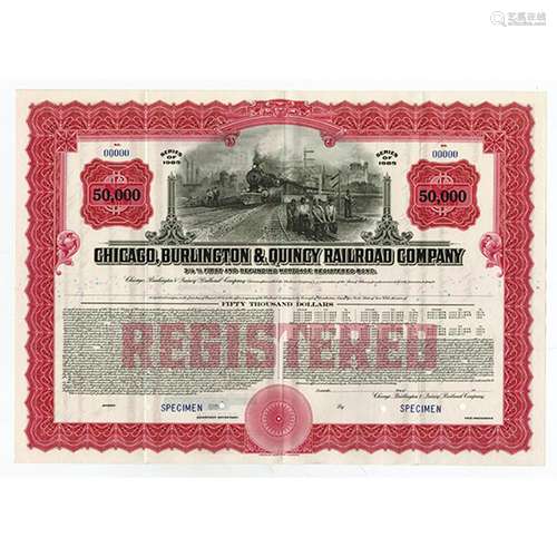 Chicago, Burlington & Quincy Railroad Co. 1945 Specimen Registered Bond.