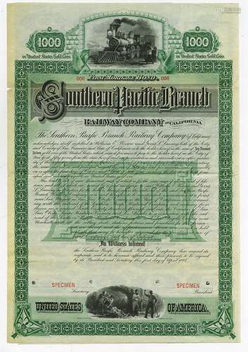 Southern Pacific Branch Railway Co. of California Bond.