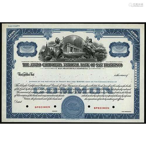 Anglo California National Bank of San Francisco Specimen Stock.