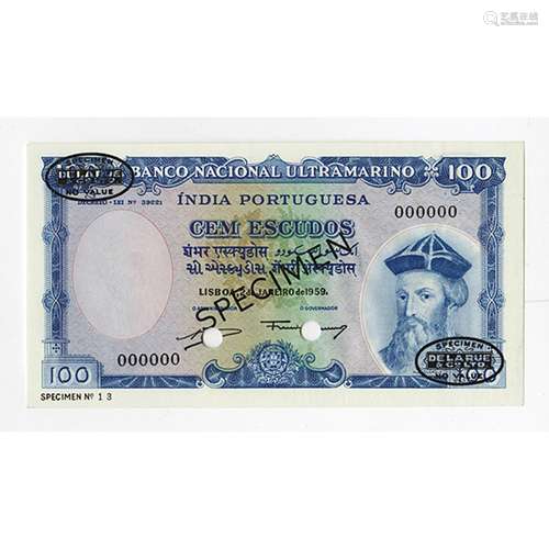 Banco Nacional Ultramarino, 1959 Specimen Banknote.