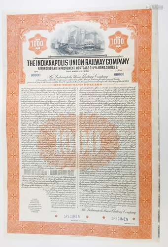 Indianapolis Union Railway Co., 19306 Specimen Bond