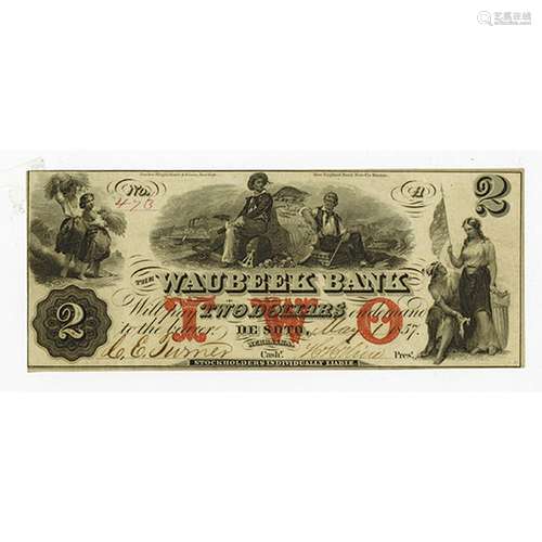 Waubeek Bank, 1857 Issued Obsolete Banknote.