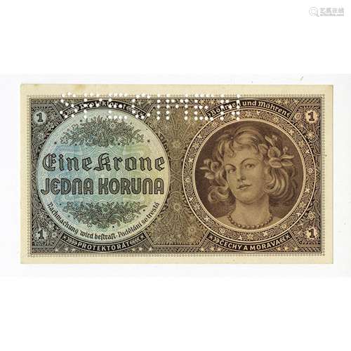 Protektorat Böhmen und Mähren, ND (1940) Specimen Banknote.