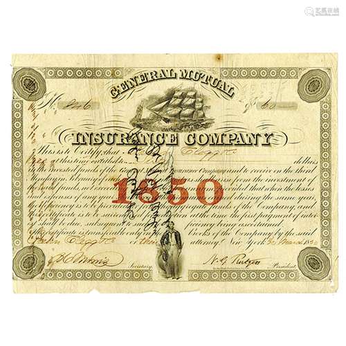 General Mutual Insurance Co., 1850 Cancelled Bond Certificate