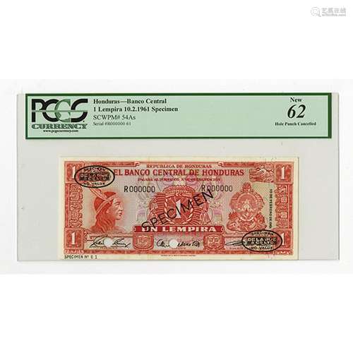 Banco Central De Honduras 1961 Specimen Banknote.