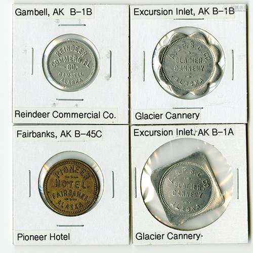 Quartet of Trade Tokens from Gambell, Fairbanks, and Excursion Inlet