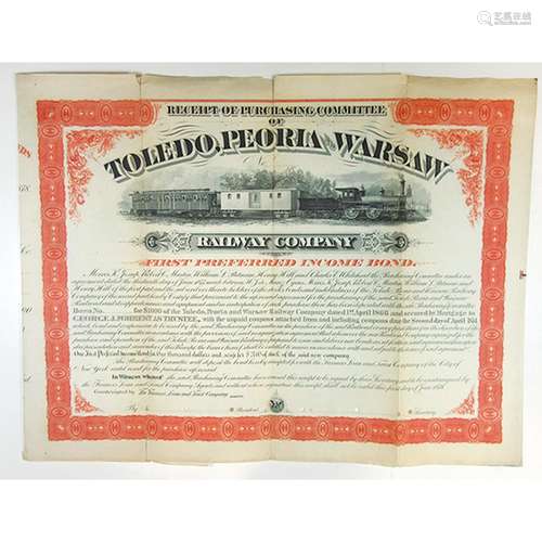 Toledo, Peoria and Warsaw Railway Co., 1878 Specimen 