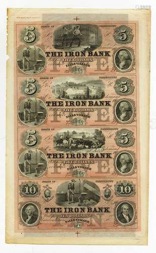 Iron Bank, 1850-60's Uncut Full Color Remainder Sheet of 4 Notes.