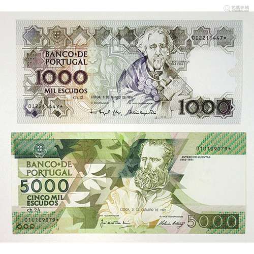 Banco de Portugal, Nice Pair of Portuguese Replacement Notes, 1991-1994.