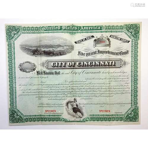 City of Cincinnati, ca.1881 Specimen Bond