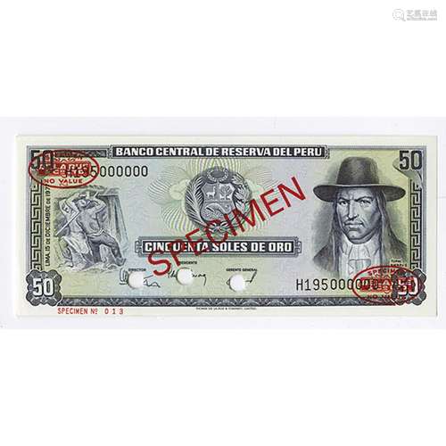 Banco Central de Reserva del Peru, 197 Specimen Banknote.