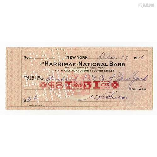 W.C. Fields 1926 Signed Check.