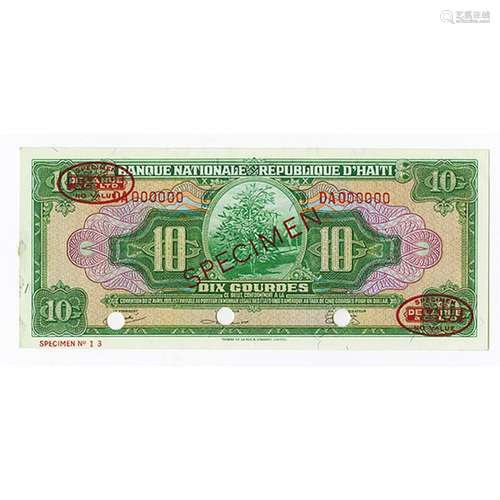 Banque Nationale de la Republique d'Haiti, L.1919 (ca.1967) Specimen Banknote.