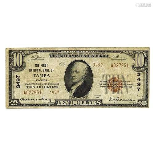 First National Bank of Tampa, Florida, 1929 TII, Ch#3497 National Banknote.