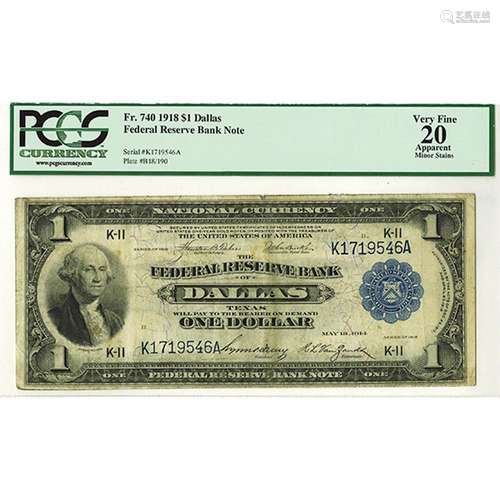 Federal Reserve Bank of Dallas, Texas, $1, 1918 Fr.#740, Teehee | Burke.