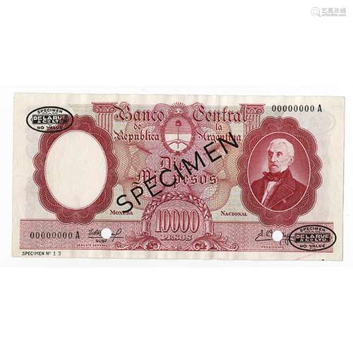 Banco Central de la Republica Argentina, ND (1961-1969) Specimen Banknote.