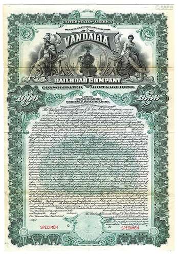 Vandalia Railroad Co., Design of 1905 Used on 1922 Specimen Bond