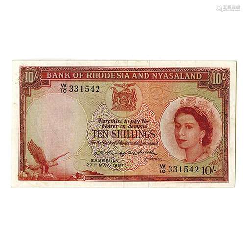 Bank of Rhodesia and Nyasaland, 1957 Issue Banknote.