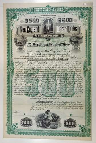 New England Water Works Co., 1895 Specimen Bond