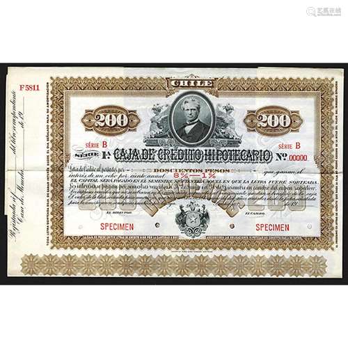 Caja de Credito Hipotecario 1900 Specimen Bond.