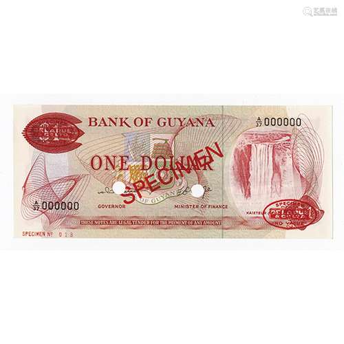 Bank of Guyana, ND (1966-1992) Specimen Banknote.