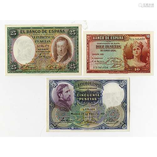 Banco de Espana. 1931-1935. Trio of Issued Notes.