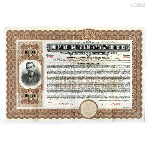 Philadelphia, Baltimore, and Washington Railroad Co., ca.1900-1920 Specimen Bond