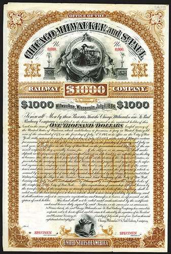 Chicago, Milwaukee and St.Paul Railway Co., 1884 Specimen Bond