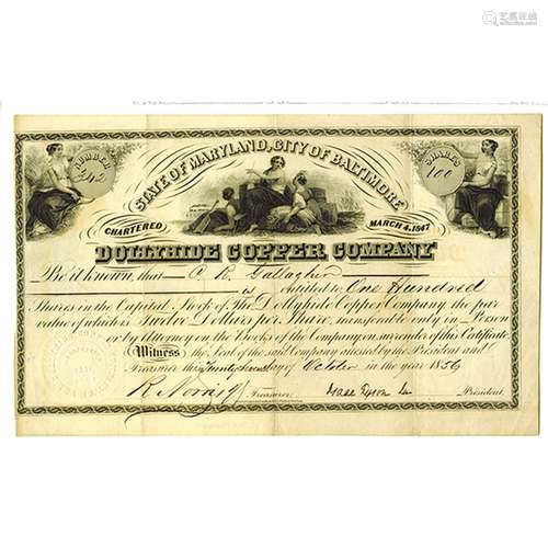 Dollyhide Copper Co., 1856 Issued Stock Certificate.