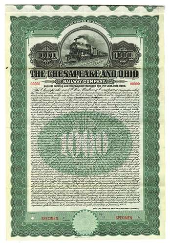 Chesapeake and Ohio Railway Co., 1909 Specimen Bond