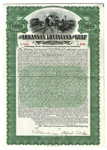 Arkansas, Louisiana and Gulf Railway Co., 1907 Issued Bond