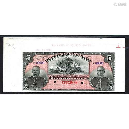 Republique D'Haiti, 1908 Specimen Banknote