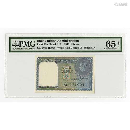 Government of India, 1940, 1 Rupee, P-25a, Jhun4.1.1A, Issued banknote.