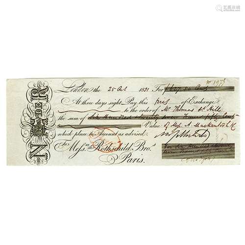 N.M. Rothchild, 1831 Signed Sight Draft by Rothchild.