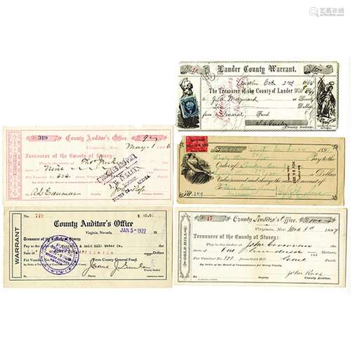 Virginia and Austin, Nevada Warrants, ca.1863-1922 Lot of 5.