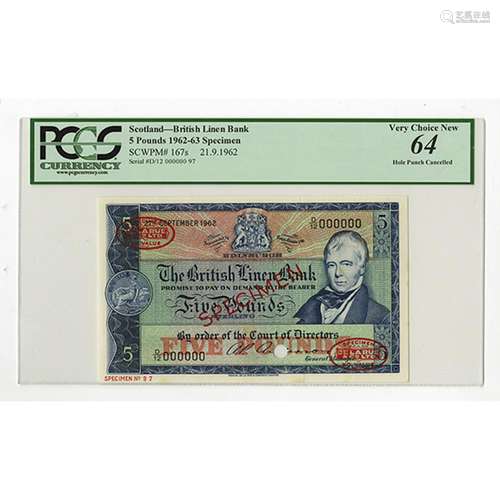 British Linen Bank, 1962 Specimen Banknote.