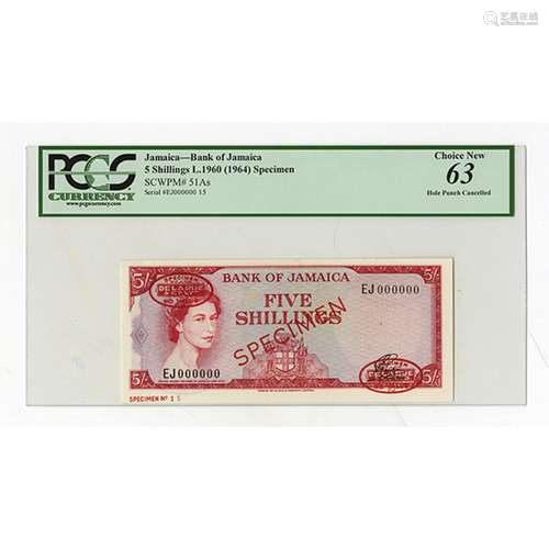 Bank of Jamaica L.1960 (1964) Specimen Banknote.