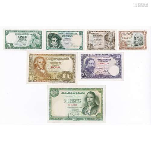 Banco de Espana. 1948-1954. Group of 7 Issued Notes.