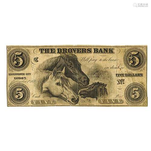 Drovers Bank, 1856 Remainder Obsolete Banknote.