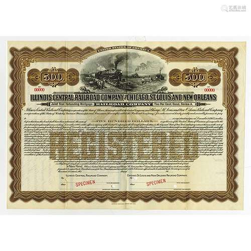 Illinois Central Railroad Co. and Chicago, St. Louis and New Orleans Railroad Co., 1913 Specimen Bond.